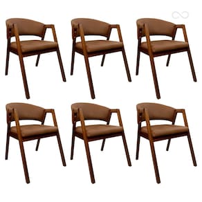 Kit 6 Cadeiras de Jantar com Braço Madeira Estofada Marrom Claro Ravena CCS
