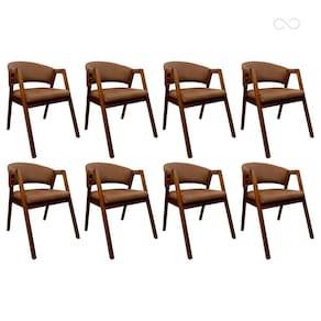 Kit 8 Cadeiras de Jantar com Braço Madeira Estofada Marrom Claro Ravena CCS