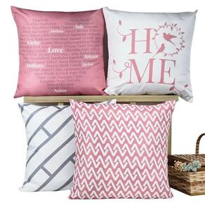 Kit 4 Capas De Almofadas Decorativa Home Rosa