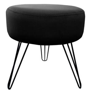 Puff Decorativos Sala Quarto Tunísia Veludo Preto Base Preta Preto