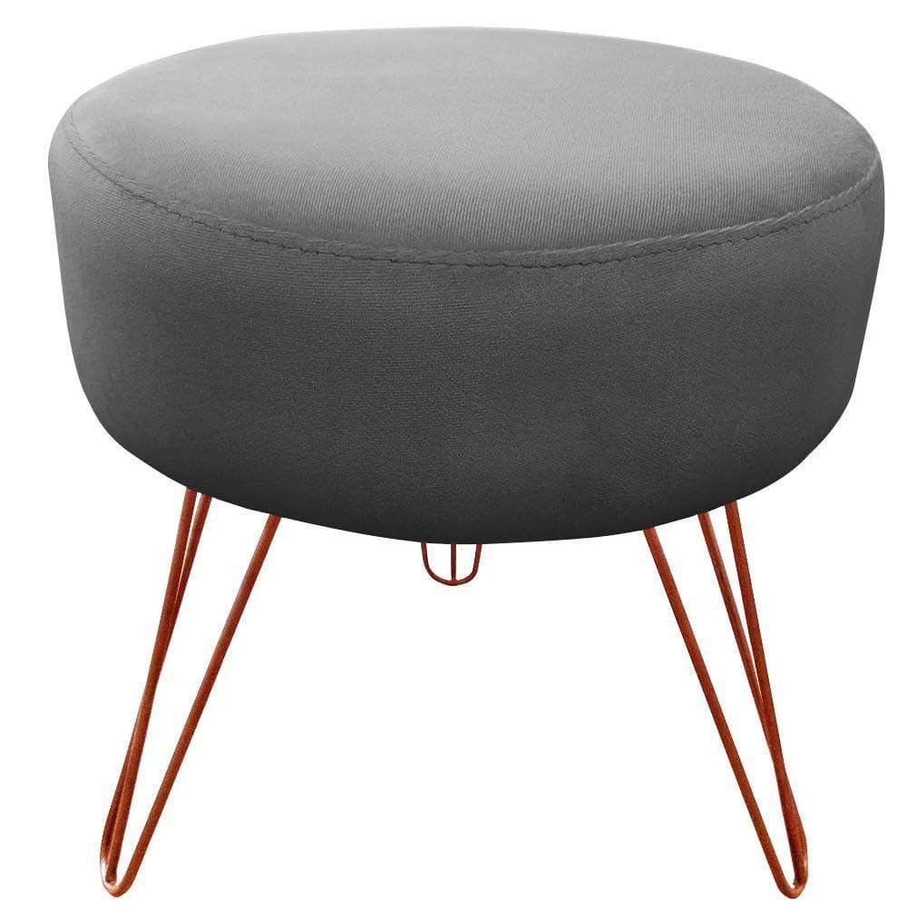 Puff Decorativos Sala Quarto Tunísia Veludo Cinza Base Bronz Cinza E Bronze
