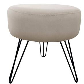 Puff Decorativos Sala Quarto Tunísia Veludo Bege Base Preta Bege E Preto