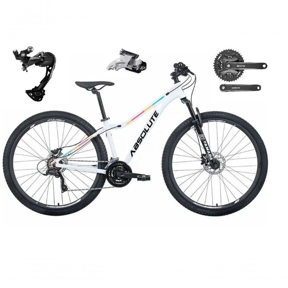 Bicicleta Aro 29 Absolute Mia 3 Feminina Câmbio Shimano Alívio E Altus 27v Freio Hidráulico Garfo Trava -branco Tam.16.6