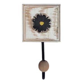 Toalheiro Madeira Ferro Banheiro Flor Branca Cor Preto