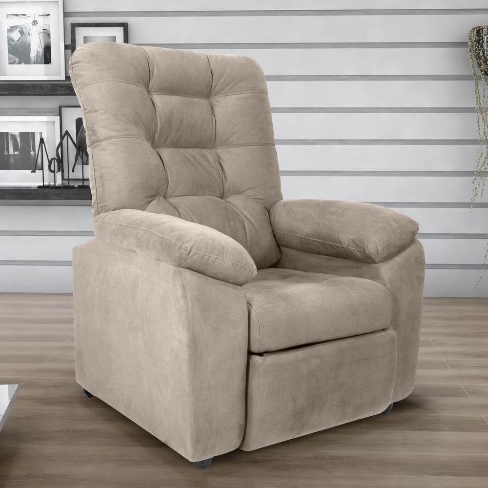 Poltrona Reclinável Almofadada Ripon Veludo Light Bege