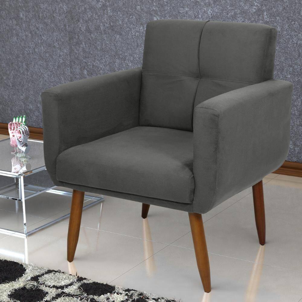Poltrona Decorativa Para Sala Lilian Suede Cinza