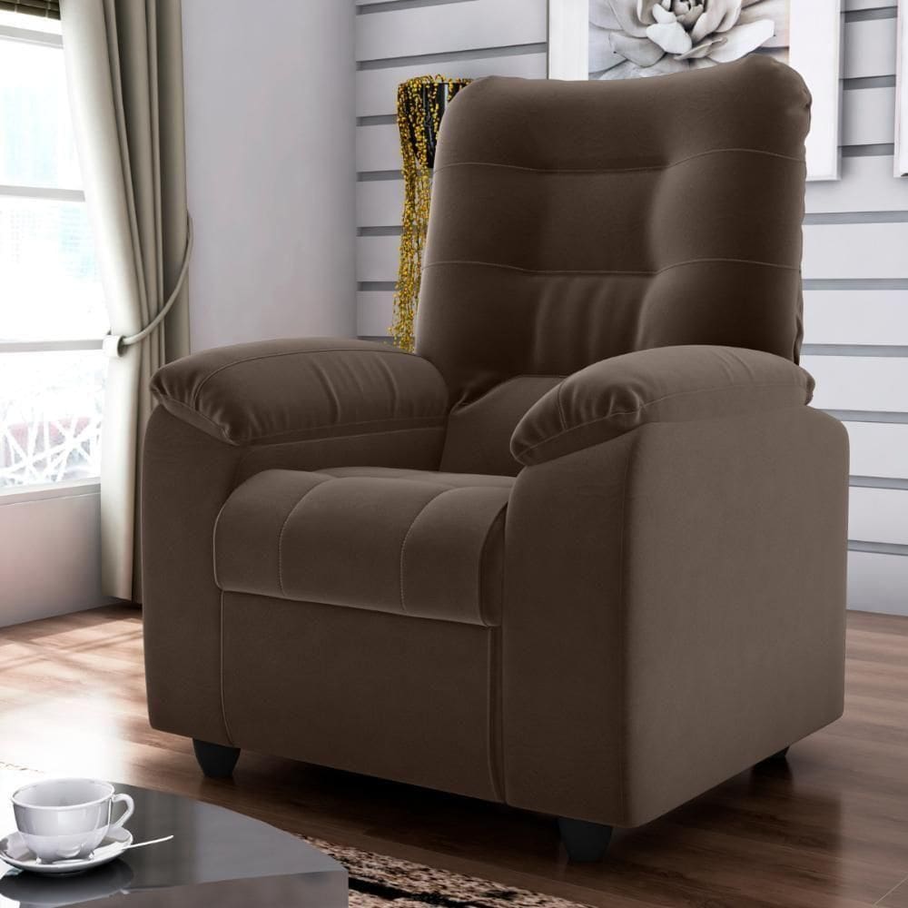 Poltrona Almofadada Reclinável Dallas Veludo Light Marrom