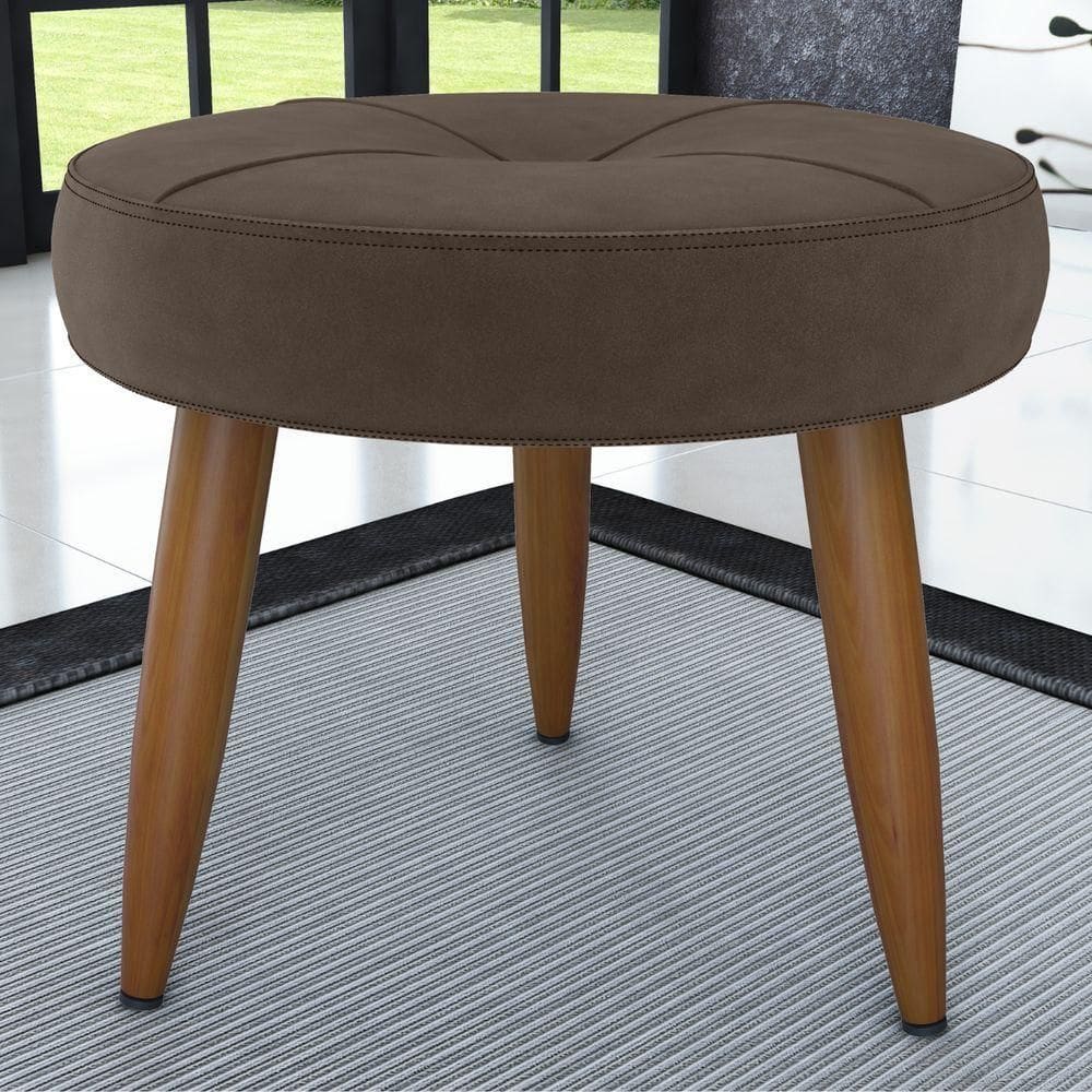 Puff Redondo Para Sala Davi Veludo Marrom