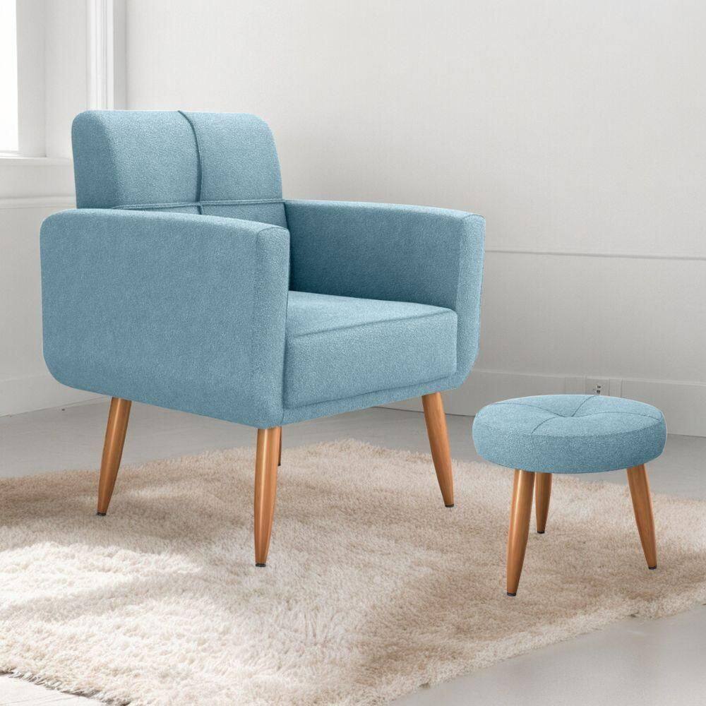 Jogo Poltrona E Puff Para Sala Hazen Boucle Azul