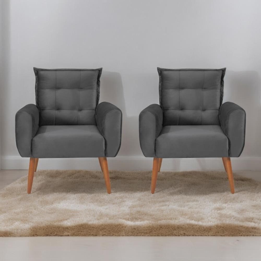 Conjunto De Poltronas Decorativas Atlas Veludo Cinza