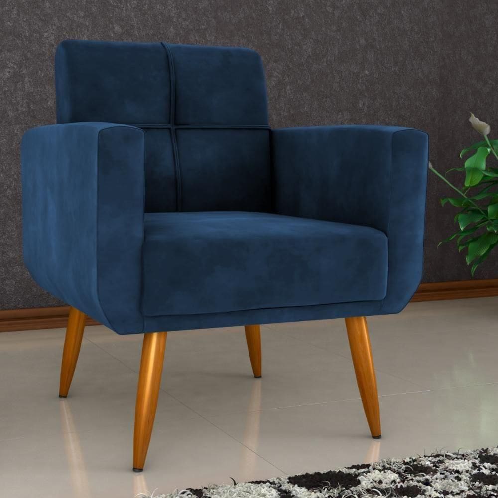 Poltrona Decorativa Para Sala Lilian Veludo Azul