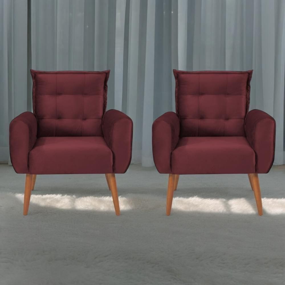 Conjunto De Poltronas Decorativas Lily Veludo Vinho