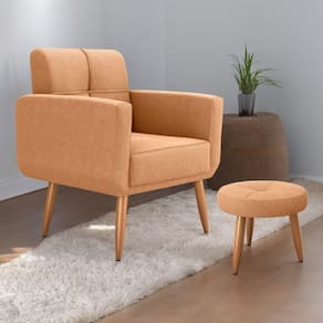 Jogo Poltrona E Puff Para Sala Oliver Boucle Mostarda