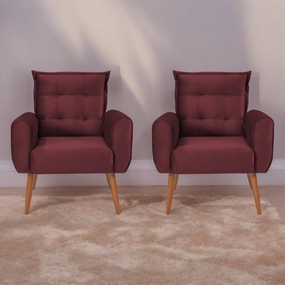 Conjunto De Poltronas Decorativas Atlas Veludo Vinho