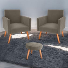 Conjunto Poltronas E Puff Anari Veludo Cappuccino