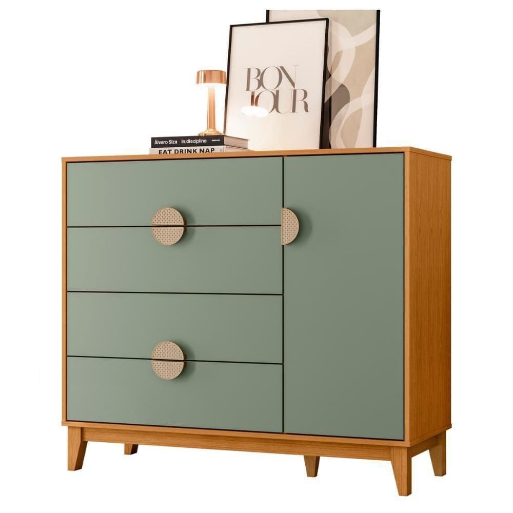 Cômoda 4 Gavetas Com Sapateira Turvo Cinamomo Sálvia