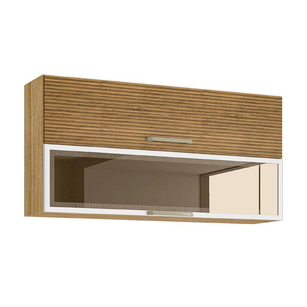 Armário De Cozinha Aéreo 2 Portas 1,20m Com Vidro Reflecta Módulo Suspenso Madeirado / Branco Ametista Freijo/bco
