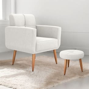 Jogo Poltrona E Puff Para Sala Hazen Boucle Bege