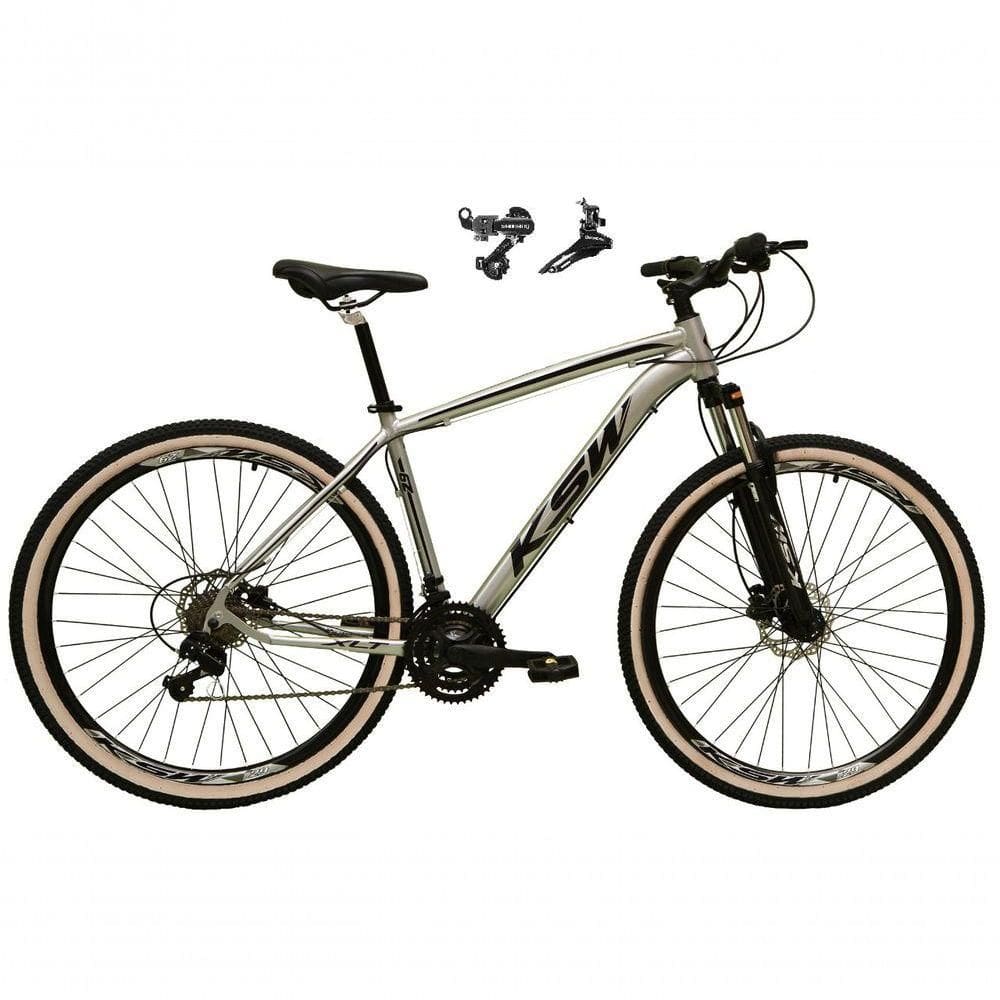 Bicicleta Aro 29 Ksw Xlt Alumínio 24v Câmbios Shimano Garfo Suspensão Pneu Faixa Bege Cinza 17