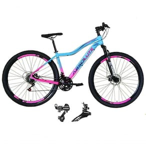 Bicicleta Aro 29 Feminina Absolute Hera Alumínio 21v Câmbios Shimano Suspensão Azul-rosa 17