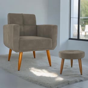 Conjunto Poltrona E Puff Decorativos Josh Veludo Cappuccino