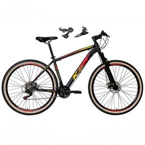 Bicicleta Aro 29 Ksw Xlt Alumínio 24v Câmbios Shimano Garfo Suspensão Pneu Faixa Bege Preto-vermelho-amarelo 21