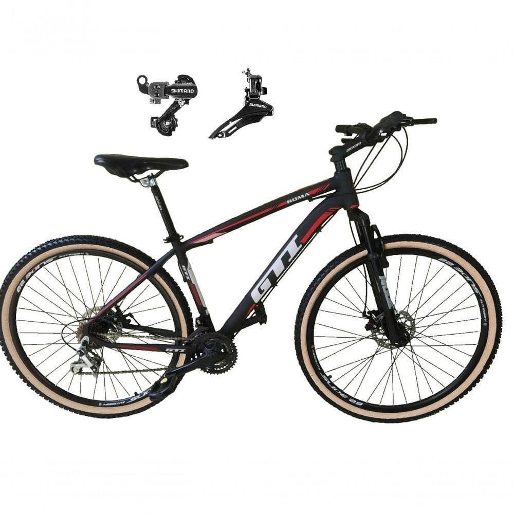 Bicicleta Aro 29 Gti Roma Alumínio 21v Câmbios Shimano Freio A Disco C- Pneu Faixa Bege Preto-vermelho 19