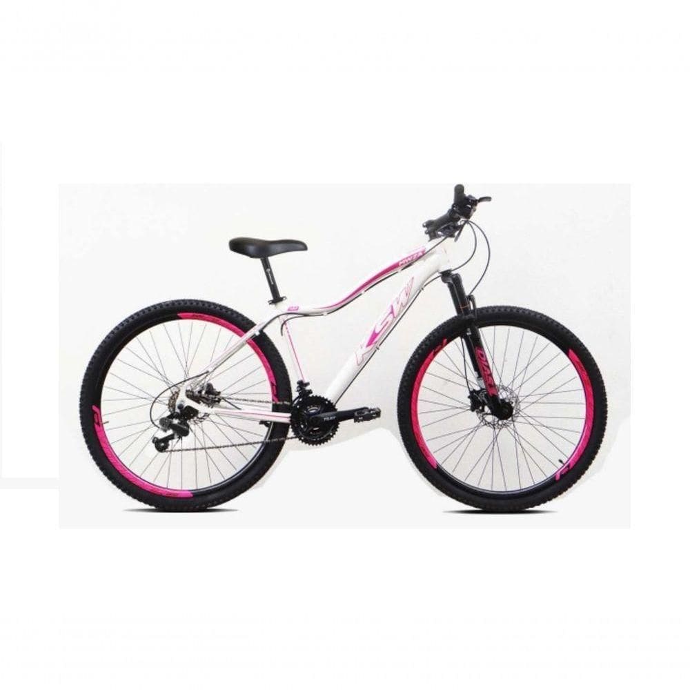 Bicicleta Feminina Aro 29 Ksw Mwza 24v Garfo Suspensão Mtb Branco-rosa 17