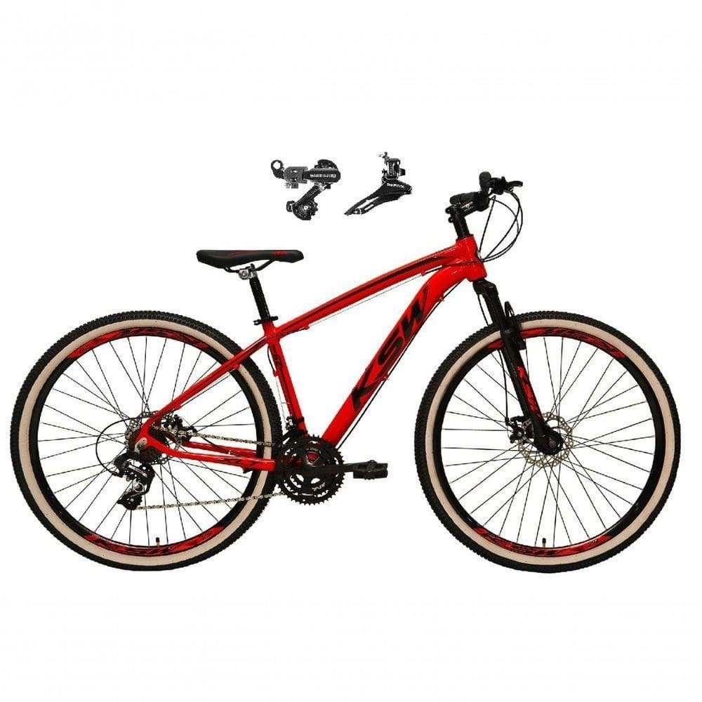 Bicicleta Aro 29 Ksw Xlt Alumínio 24v Câmbios Shimano Garfo Suspensão Pneu Faixa Bege Vermelho 15