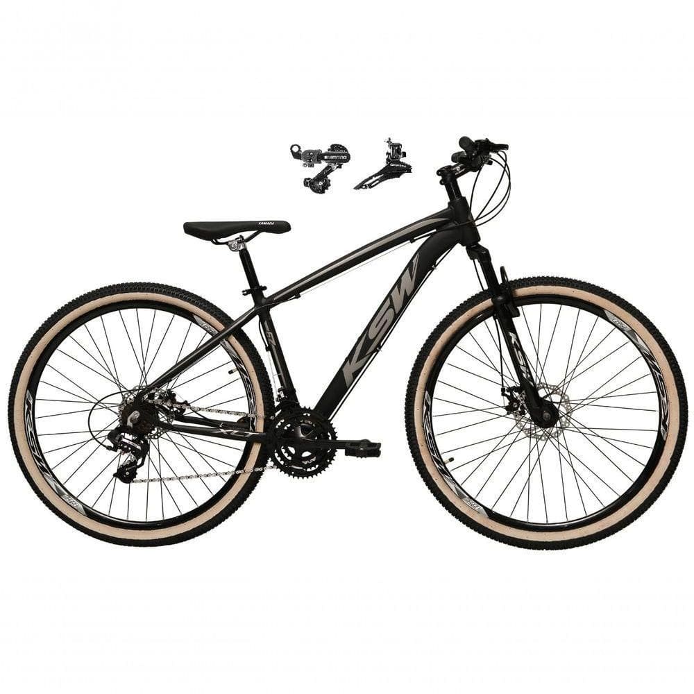 Bicicleta Aro 29 Ksw Xlt Alumínio 24v Câmbios Shimano Garfo Suspensão Pneu Faixa Bege Preto-prata 21