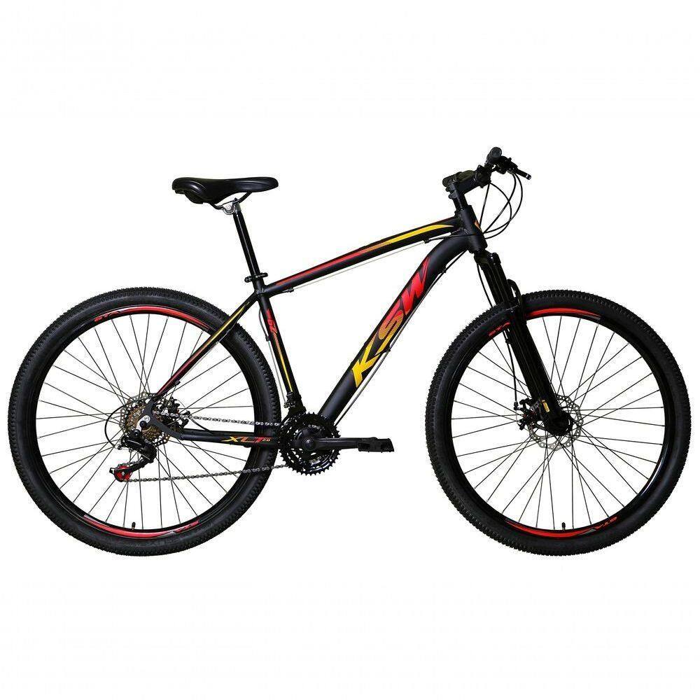 Bicicleta Aro 29 Ksw Xlt 24v Freio A Disco Suspensão Mountain Bike Alumínio Preto-vermelho-amarelo 21
