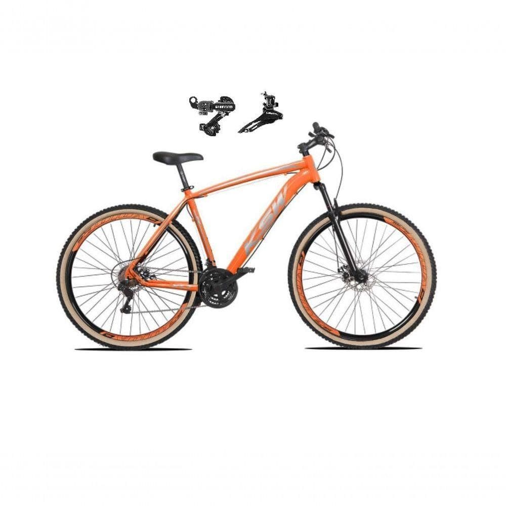 Bicicleta Aro 29 Ksw Xlt Alumínio 24v Câmbios Shimano Garfo Suspensão Pneu Faixa Bege Laranja 19