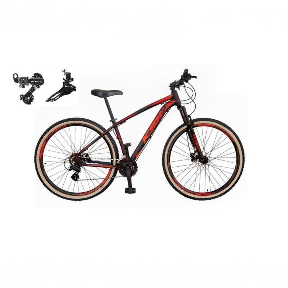 Bicicleta Aro 29 Ksw Xlt Alumínio 24v Câmbios Shimano Garfo Suspensão Pneu Faixa Bege Preto-vermelho-laranja 17