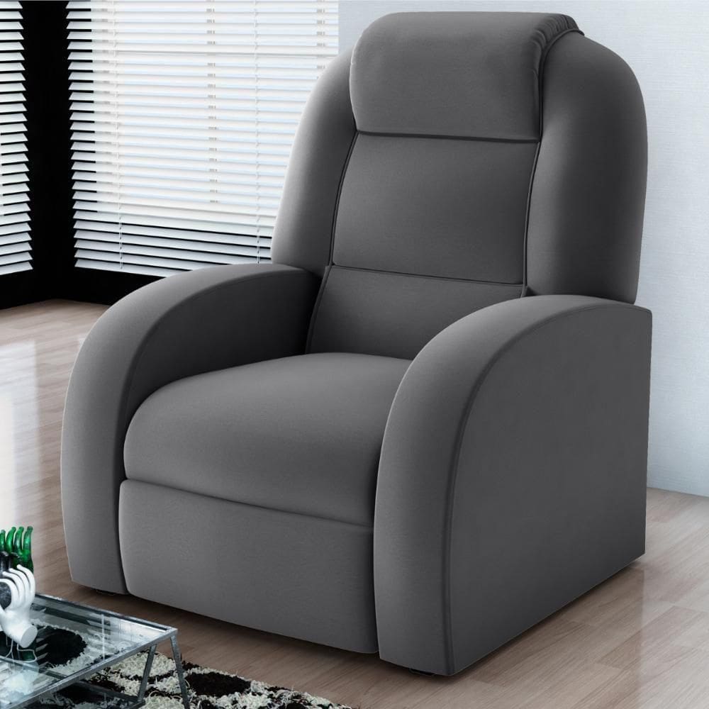 Poltrona Para Sala Reclinável Larry Veludo Cinza