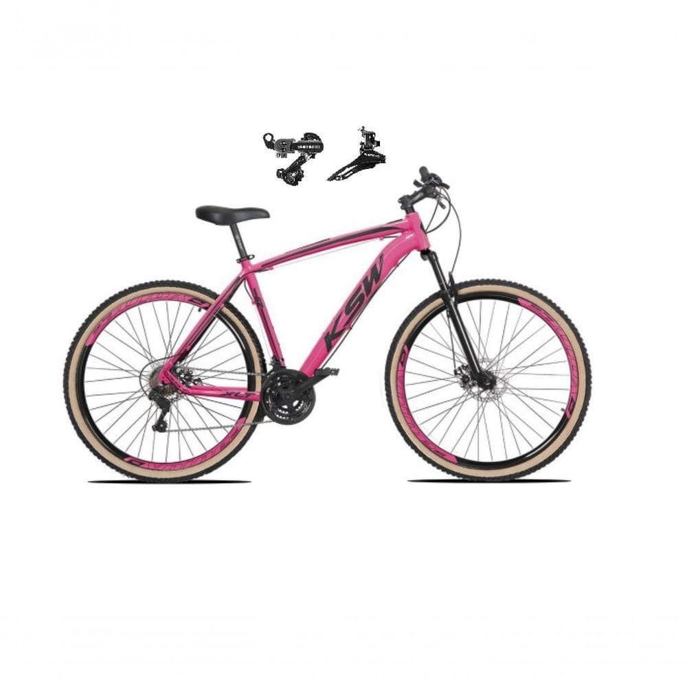 Bicicleta Aro 29 Ksw Xlt Alumínio 24v Câmbios Shimano Garfo Suspensão Pneu Faixa Bege Rosa 15