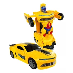 Carrinho Camaro Transformers Vira Robô Luz Som Bate Volta Cor Amarelo Personagem Bumblebee