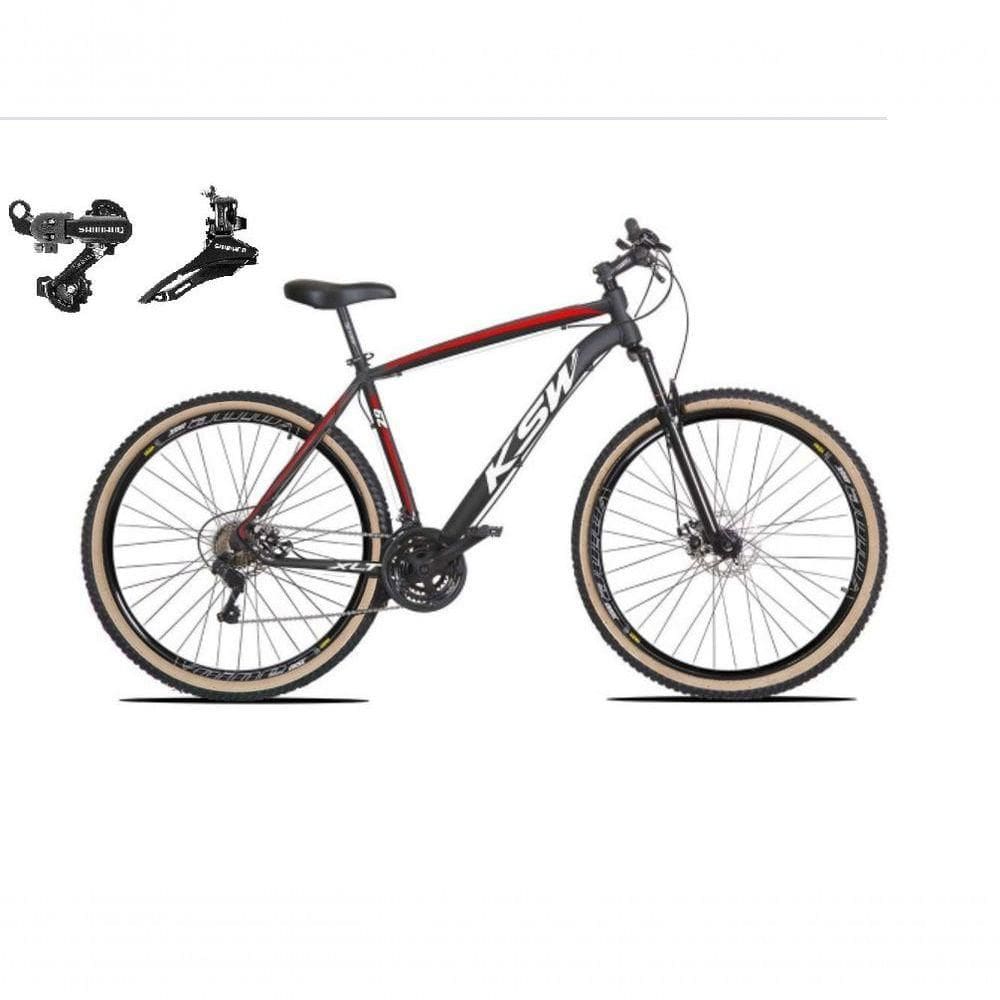 Bicicleta Aro 29 Ksw Xlt Alumínio 24v Câmbios Shimano Garfo Suspensão Pneu Faixa Bege Preto-vermelho-branco 15