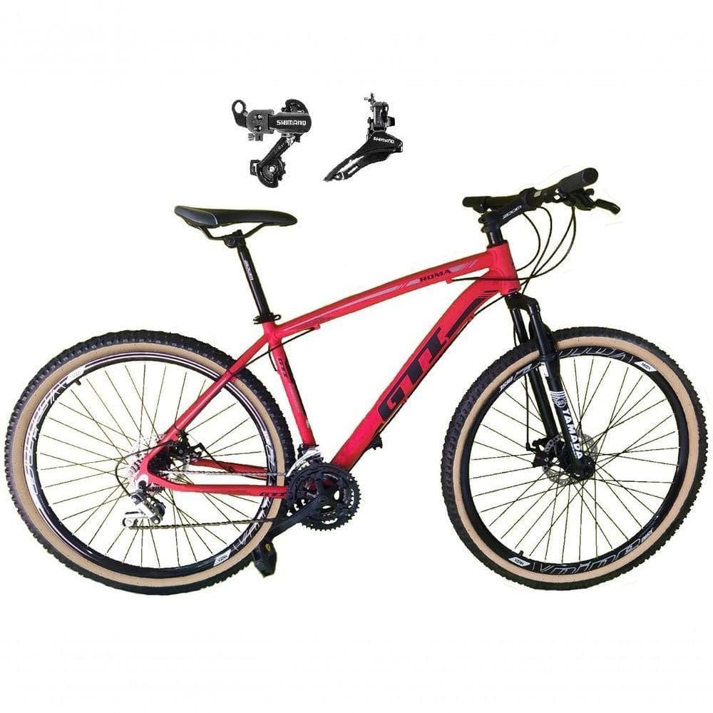 Bicicleta Aro 29 Gti Roma Alumínio 21v Câmbios Shimano Freio A Disco C- Pneu Faixa Bege Vermelho 17