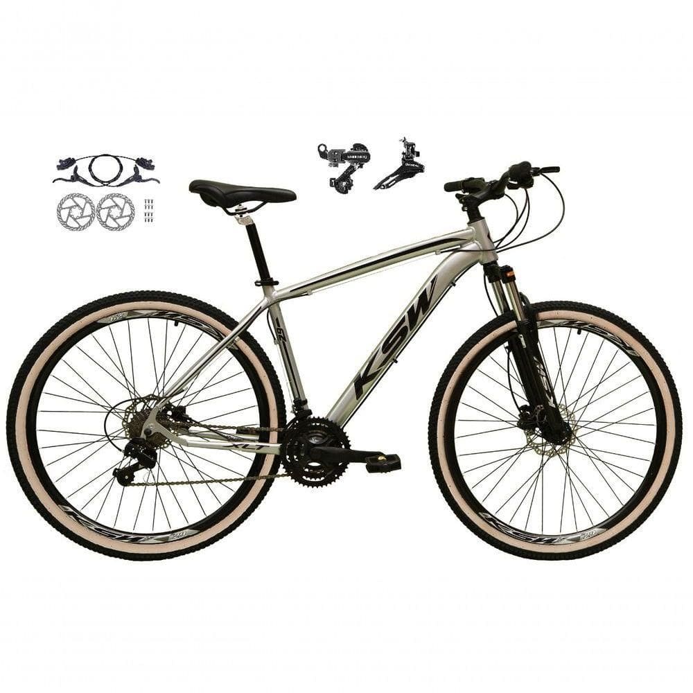 Bicicleta Aro 29 Ksw Xlt 24v K7 Câmbios Shimano Freio Hidráulico Garfo Trava Pneu Faixa - Prata Tam.15