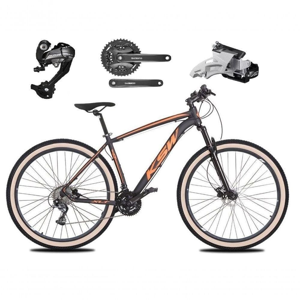 Bicicleta Aro 29 Ksw Xlt 27v Câmbios Shimano Altus Freios Hidráulicos Garfo Trava Pneu Faixa - Preto/laranja Tam.15