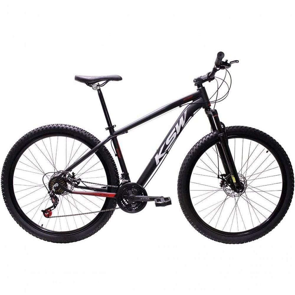 Bicicleta Aro 29 Ksw Xlt Alumínio 27v Freio Disco Mecânico Garfo Suspensão - Preto/vermelho/branco Tam.19