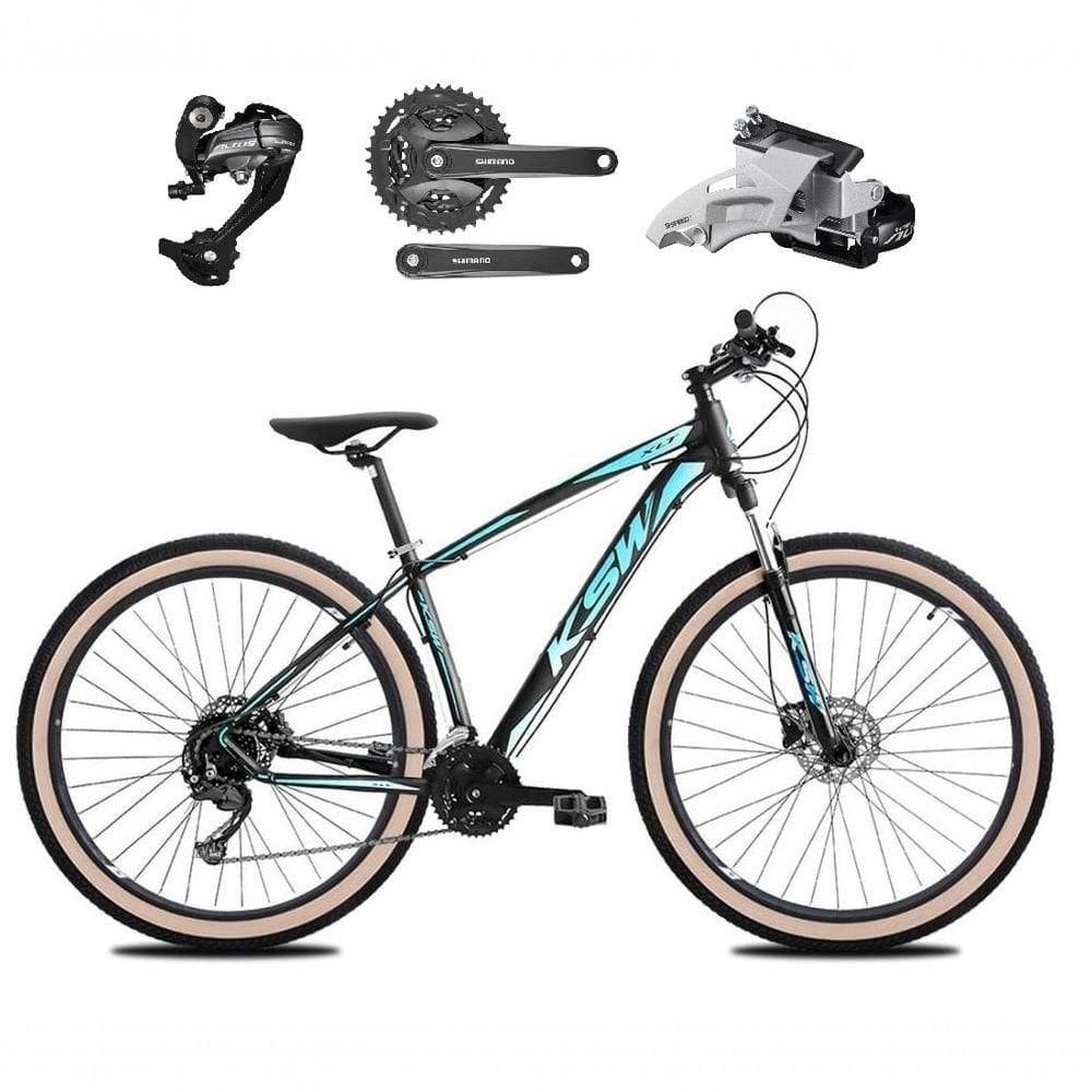 Bicicleta Aro 29 Ksw Xlt 27v Câmbios Shimano Altus Freios Hidráulicos Garfo Trava Pneu Faixa - Preto/azul Tam.21
