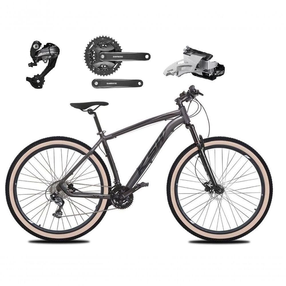 Bicicleta Aro 29 Ksw Xlt 27v Câmbios Shimano Altus Freios Hidráulicos Garfo Trava Pneu Faixa - Grafite Tam.15