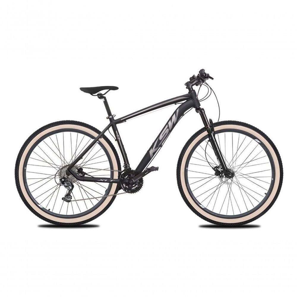 Bicicleta Aro 29 Ksw Xlt 24v K7 Câmbios Shimano Freio Hidráulico Garfo Trava Pneu Faixa - Preto/prata Tam.21