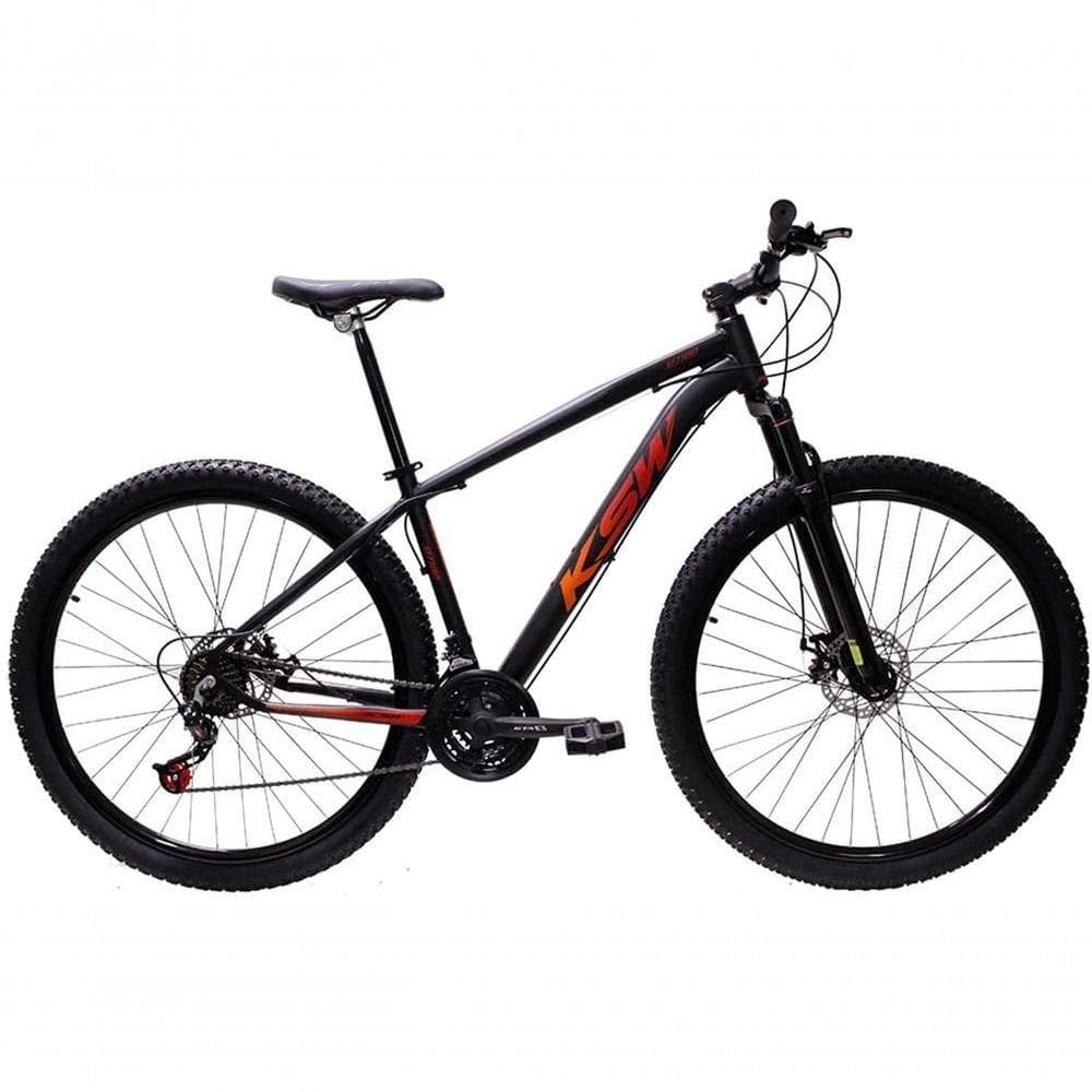 Bicicleta Aro 29 Ksw Xlt Alumínio 27v Freio Disco Mecânico Garfo Suspensão - Preto/vermelho/laranja Tam.19