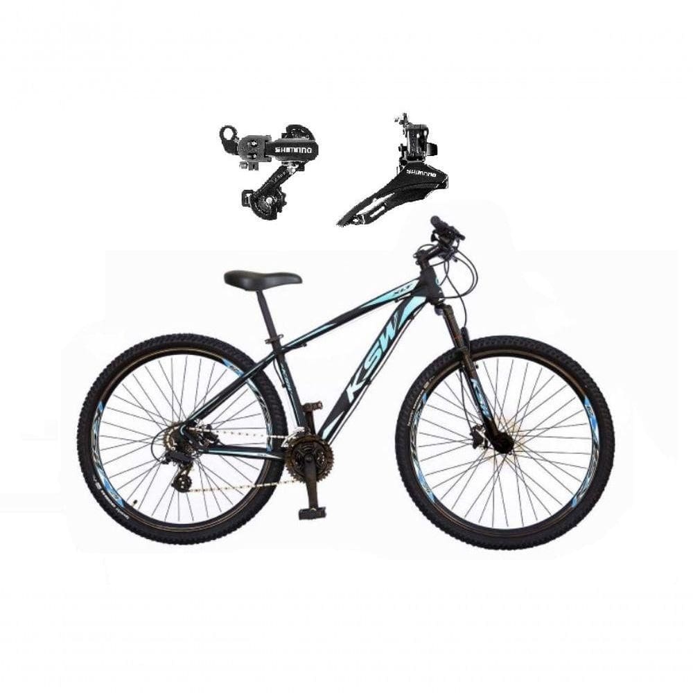 Bicicleta Aro 29 Ksw Xlt Alumínio 24v Câmbios Shimano Garfo Suspensão - Preto/azul Tam.21