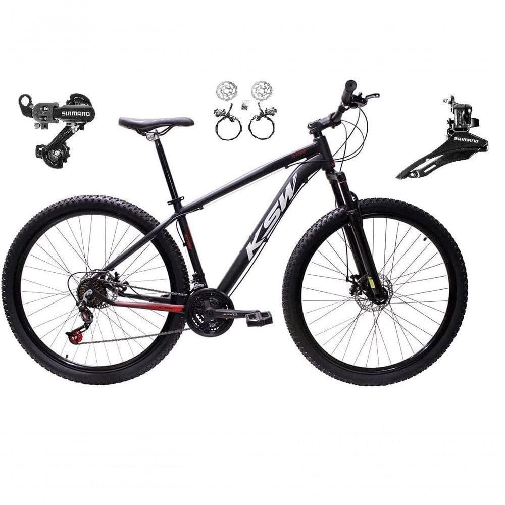 Bicicleta Aro 29 Ksw Xlt 24v K7 Câmbios Shimano Freio Hidráulico Garfo Trava - Preto/vermelho/branco Tam.21