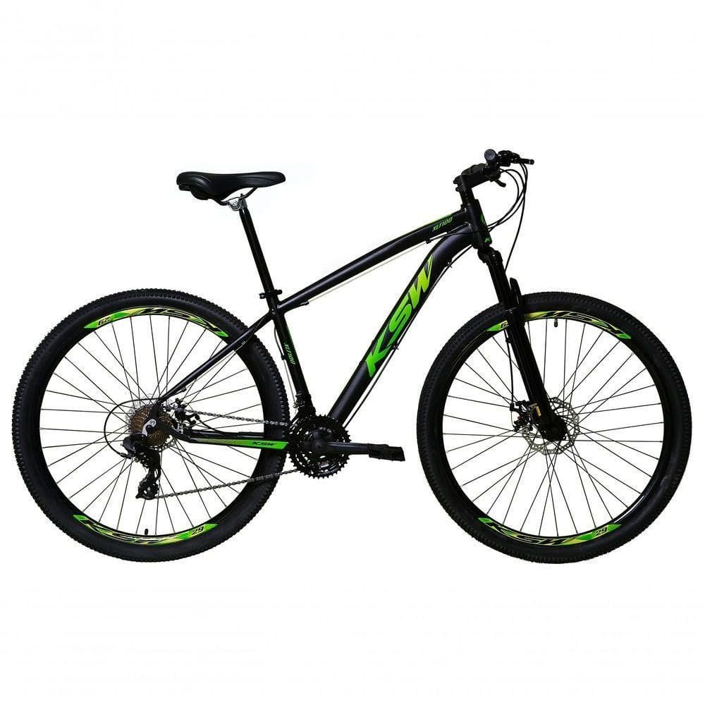 Bicicleta Aro 29 Ksw Xlt Alumínio 27v Freio Disco Mecânico Garfo Suspensão - Preto/verde Tam.21