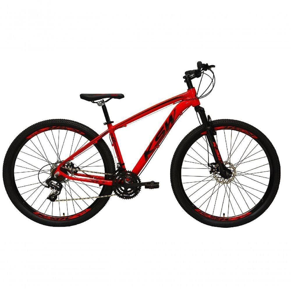 Bicicleta Aro 29 Ksw Xlt Alumínio 27v Freio Disco Mecânico Garfo Suspensão - Vermelho Tam.19