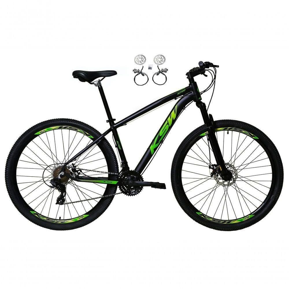 Bicicleta Aro 29 Ksw Xlt 24v Freios Disco Hidráulicos Garfo Suspensão - Preto/verde Tam.17